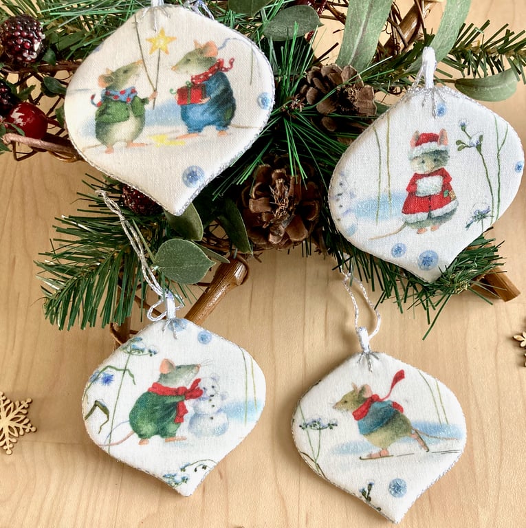 Designer Cute Winter Mouse Baubles Christmas Decorations