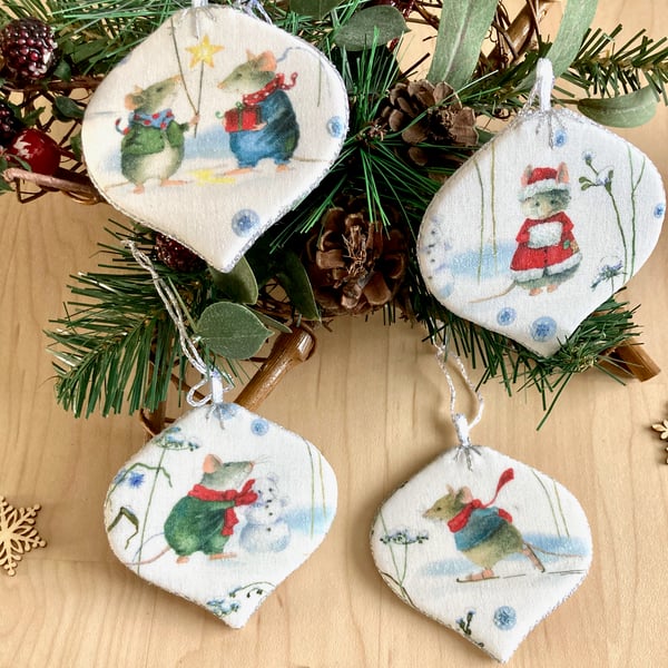 Designer Cute Winter Mouse Baubles Christmas Decorations