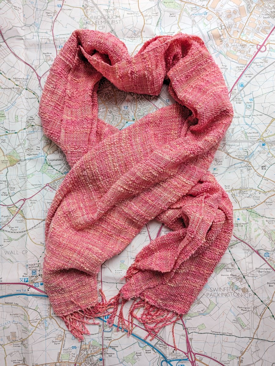 Coral sunset hand woven cotton shawl or scarf