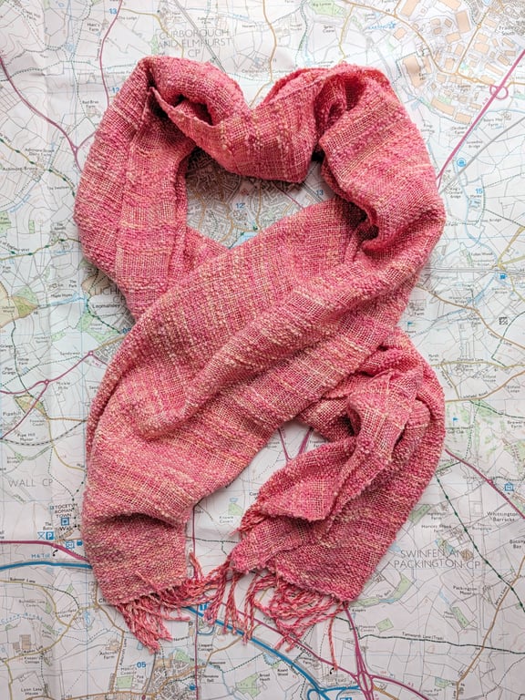 Coral sunset hand woven cotton shawl or scarf