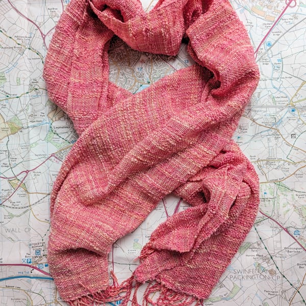 Coral sunset hand woven cotton shawl or scarf