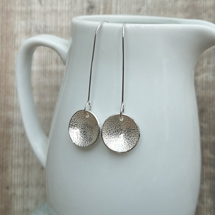 Sterling Silver Textured Curved Dome Disc Earrings