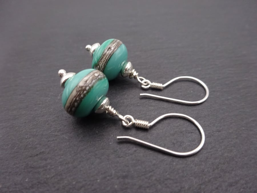 sterling silver earrings, green lampwork glass jewellery