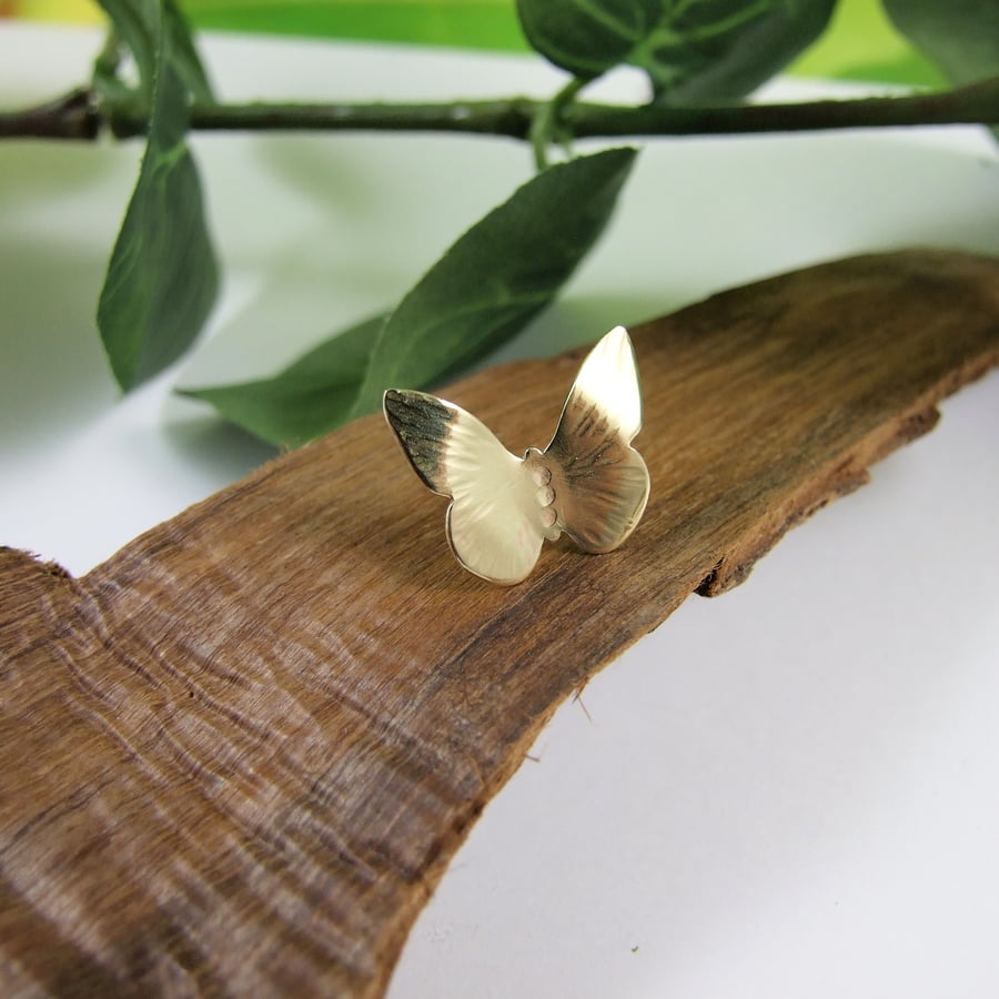 Small Butterfly Lapel Pin Brooch, Brass and Sterling Silver Pin 
