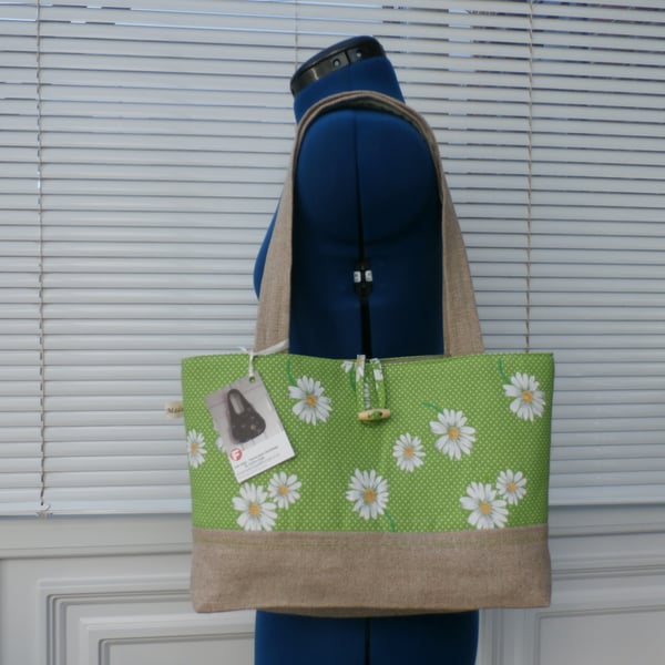 Apple Green Polka Dot Daisy Tote Bag, Shoulder, Handbag, Mothers Day