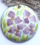 purple hydrangea flowers - painted enamel pendant - Image 1