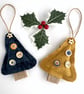 Mini Christmas Tree Hanging Christmas Decoration Duo, Golden Yellow & Navy Blue - Image 1