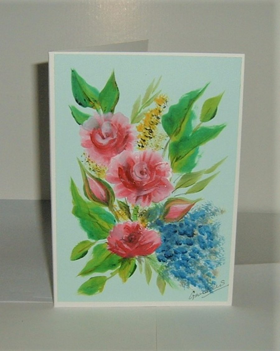 hand painted original floral greetings card ( ref F 239)