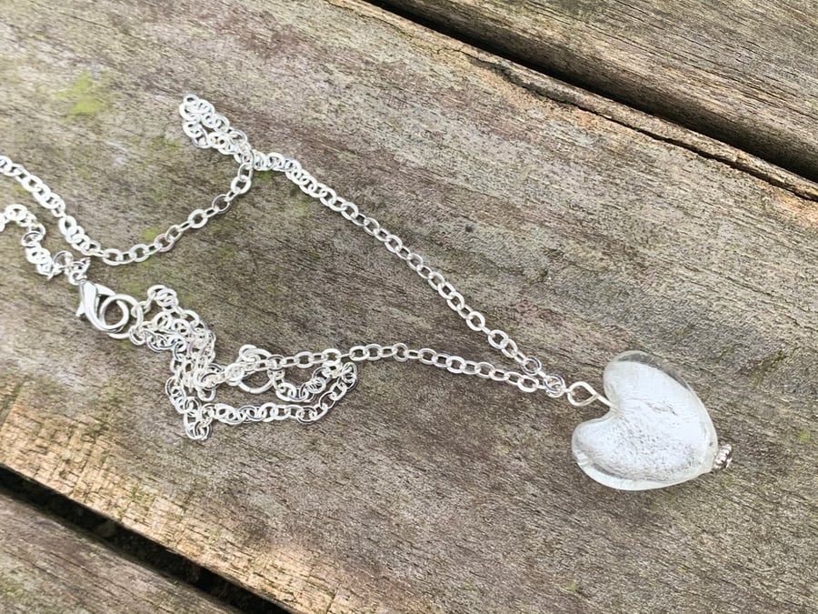 White glass heart necklace