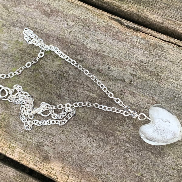 White glass heart necklace
