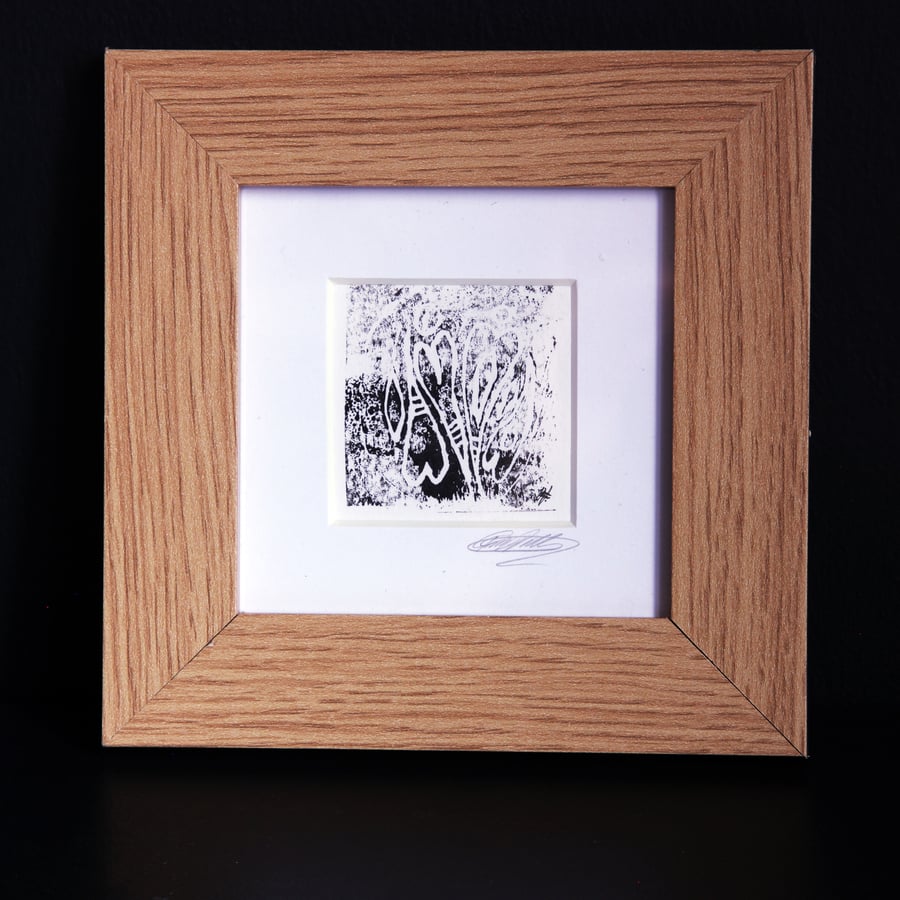 Hand-Carved Lino Prints - Unique Artwork in upcycled frame