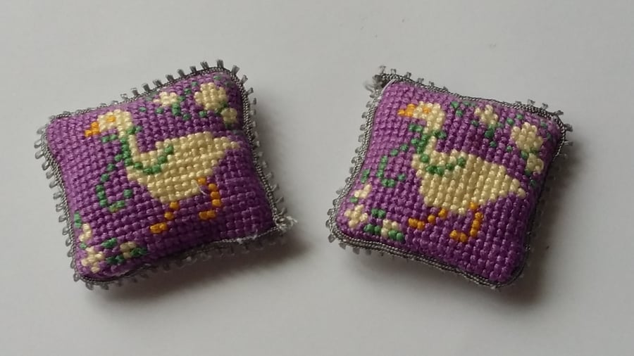 1..12th scale  PAIR OFCROSS STITCHED CUSHIONS