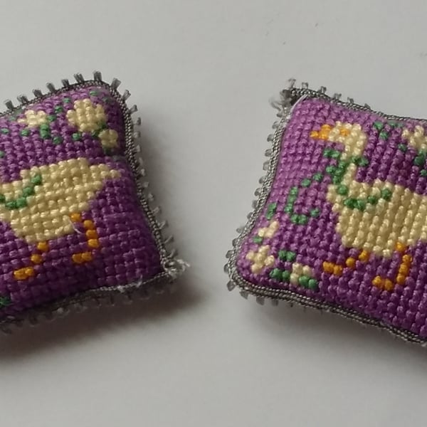 1..12th scale  PAIR OFCROSS STITCHED CUSHIONS
