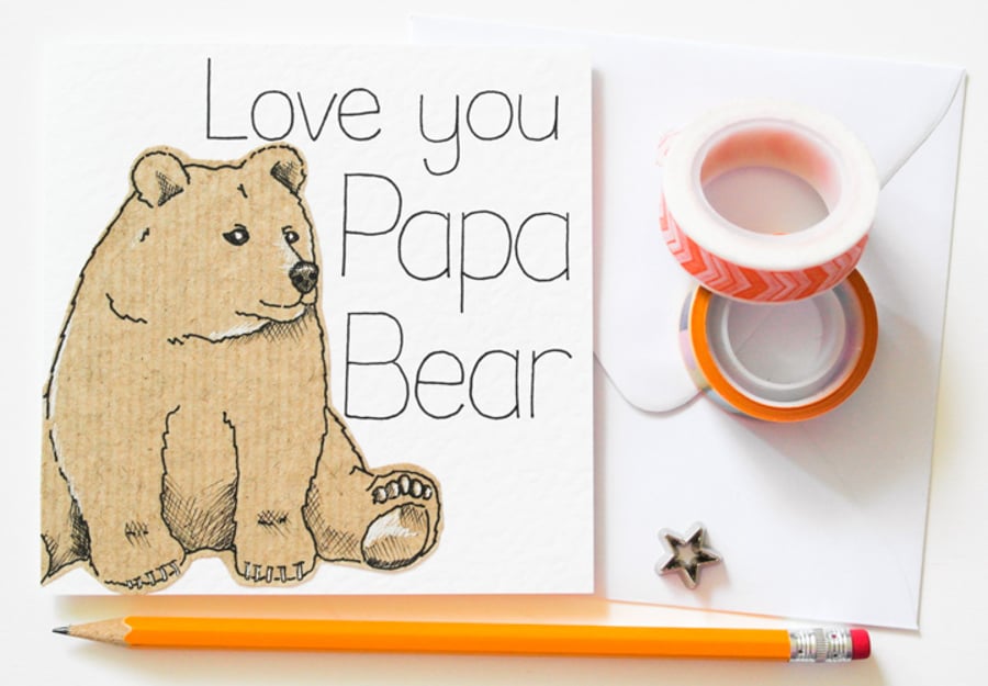 Love You Papa Bear Handmade Greeting Card, Bear Father's Day Card, Dad Birthday