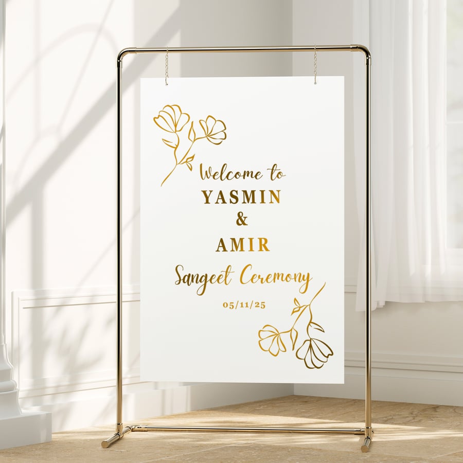 Sangeet Ceremony Welcome Sticker - Floral: Personalised Indian Wedding Decor