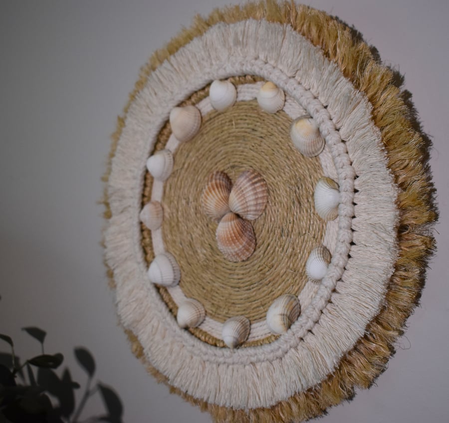 Sisal & Off White Macrame, Fibre, Mandala, Wall Hanging Art