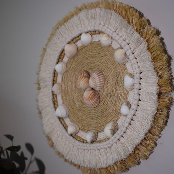 Sisal & Off White Macrame, Fibre, Mandala, Wall Hanging Art