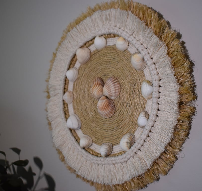 Sisal & Off White Macrame, Fibre, Mandala, Wall Hanging Art
