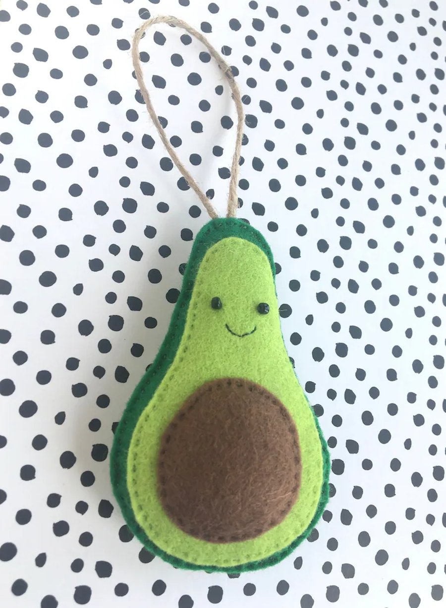 Hanging Avocado Felt Decoration - Cute Green Fruit Vegetable Vegetarian Vegan