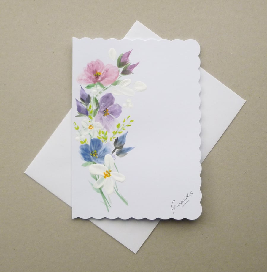 hand painted blank floral greetings card ( ref F 868 H1 )