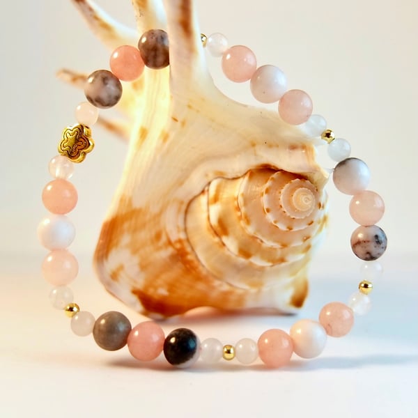 Pink Opal And Pink Zebra Jasper Bracelet - Handmade In Devon - Free UK P&P