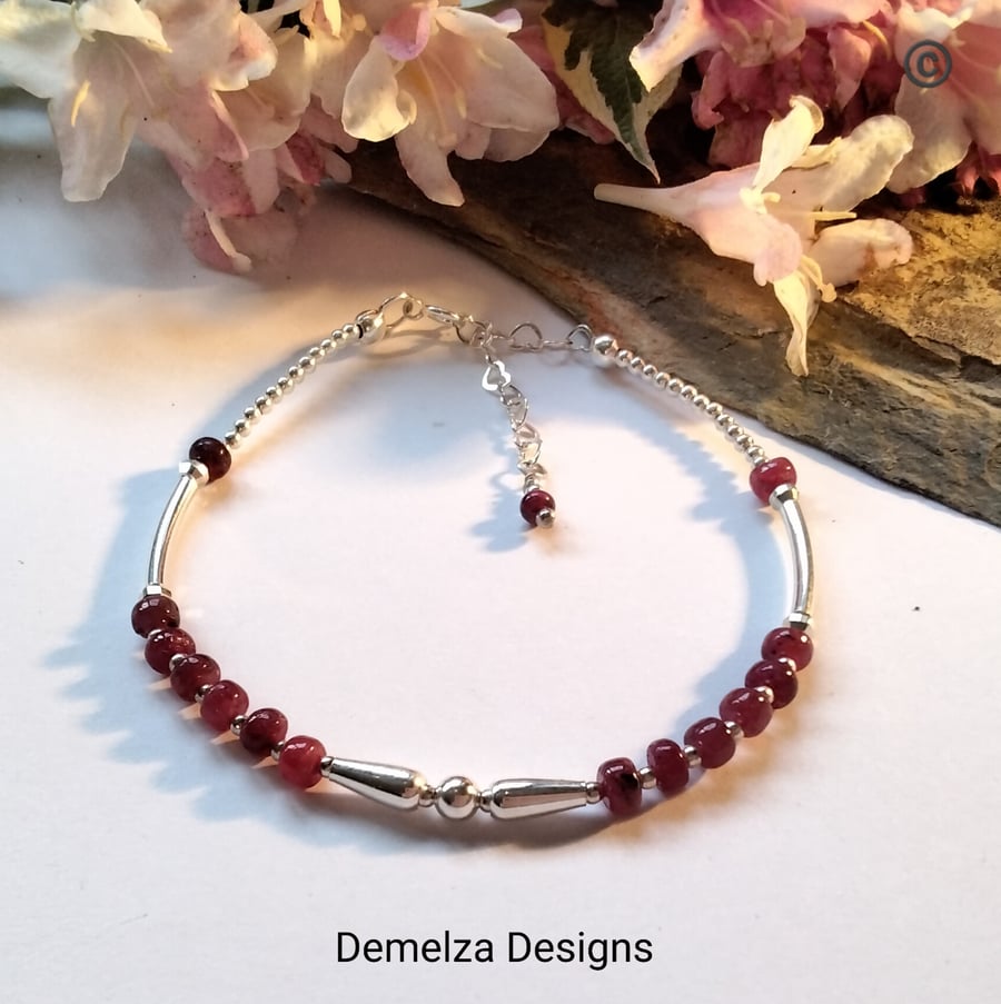 Genuine African Ruby Sterling Silver Bracelet