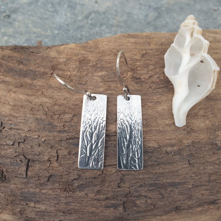Rectangular seaweed imprint earrings