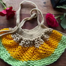 Handmade Crochet Market & Beach Bag – Wool – Beige, Orange & Green