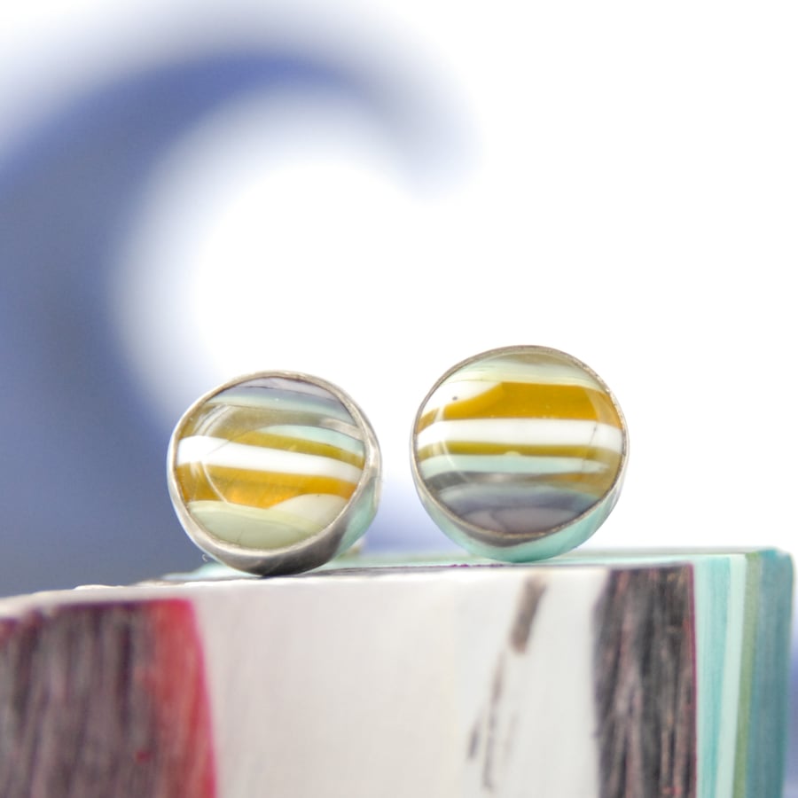 Cornish surfite stud earrings - sunshine yellow and white