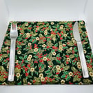 Fabric Table Mat for Christmas Dinner Table in Green and red Metallic Fabric 