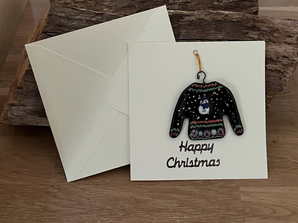 Handmade Detachable Keepsake, Fused Glass Festive Christmas Jumper Card
