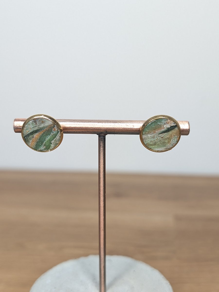 Green  stone marble small stud earrings 1
