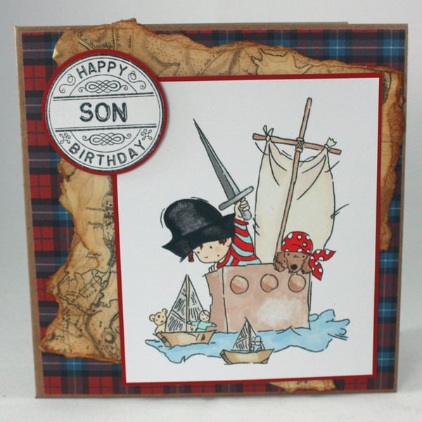 Handmade son birthday card - pirates