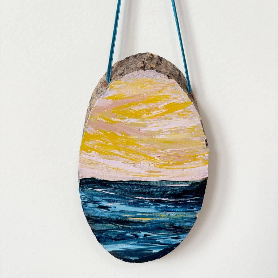 Original Seascape Hanging Wooden Log Slice - 'Bliss'