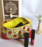  NOVELTY GUITAR FABRIC AND RED FAUX LEATHER BAG - Image 2