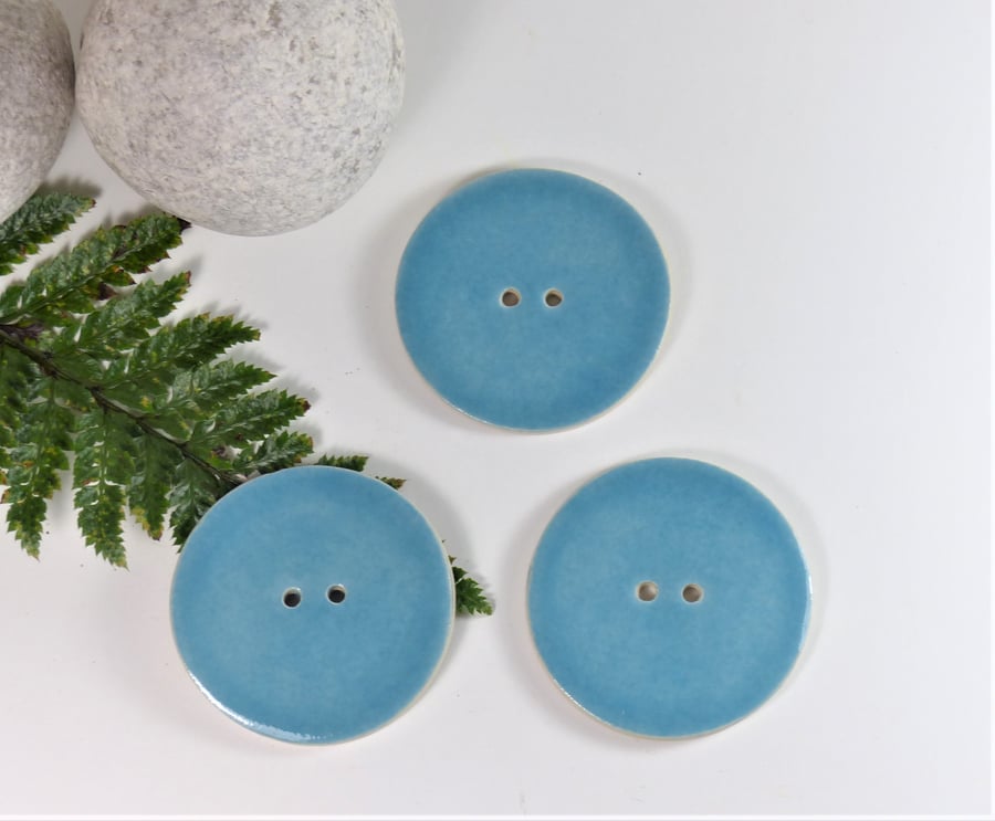 6cm  Big Sky Blue Handmade Ceramic Button - 6cm Buttons