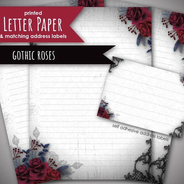 Letter Writing Paper Dark Gothic Red Roses