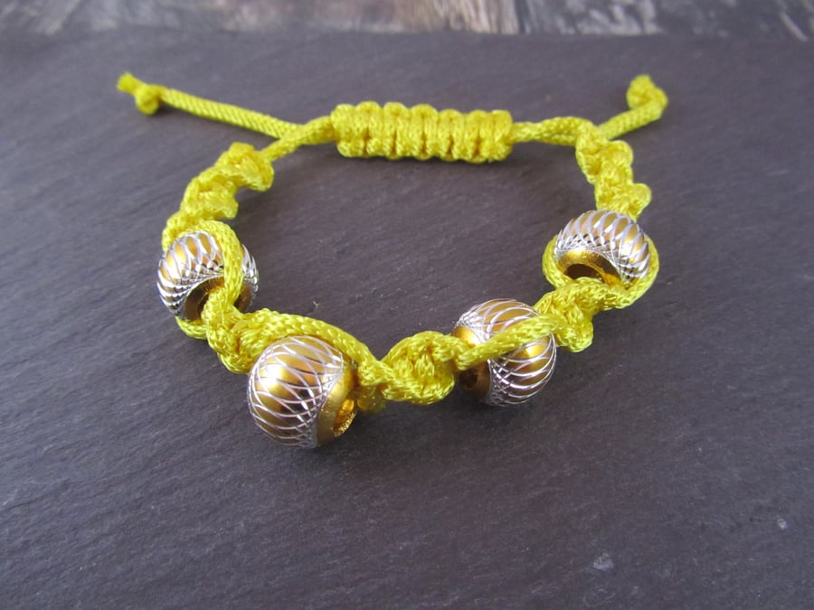 Yellow Macrame Bracelet, Big Bead Bracelet, Adjustable Bracelet    