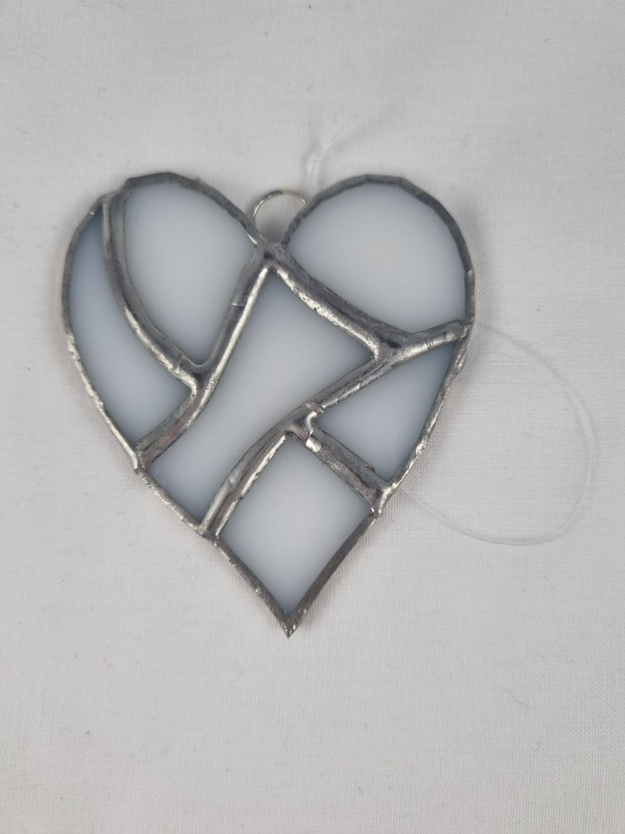 577 Stained Glass Small Multi white Heart - handmade hanging decoration.