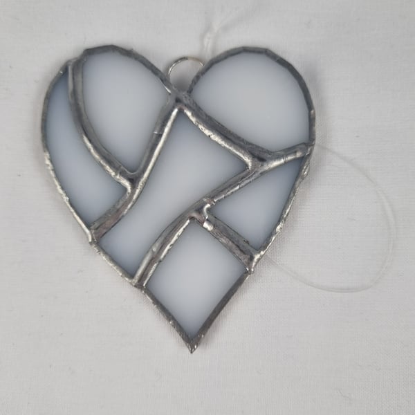 577 Stained Glass Small Multi white Heart - handmade hanging decoration.