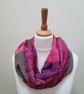 Sari silk and tweed double sided infinity scarf - snood. Shades of pink and ceri - Image 4