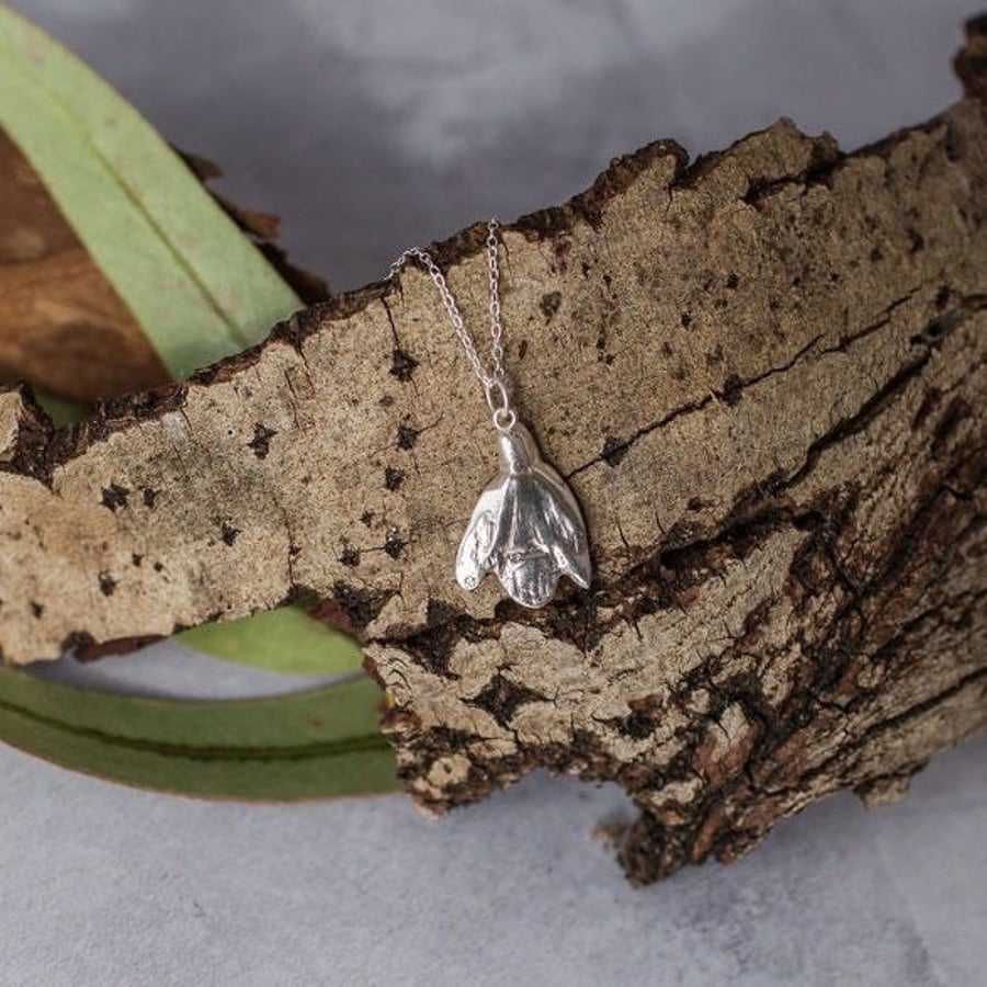 Silver Snowdrop Necklace, Fine Silver Pendant On A Sterling Silver Chain