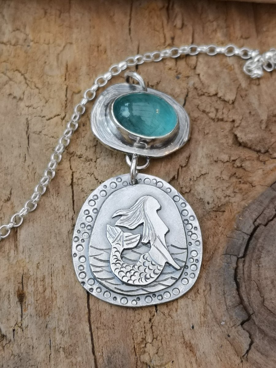 Mermaid Pendant with Blue Apatite Gemstone