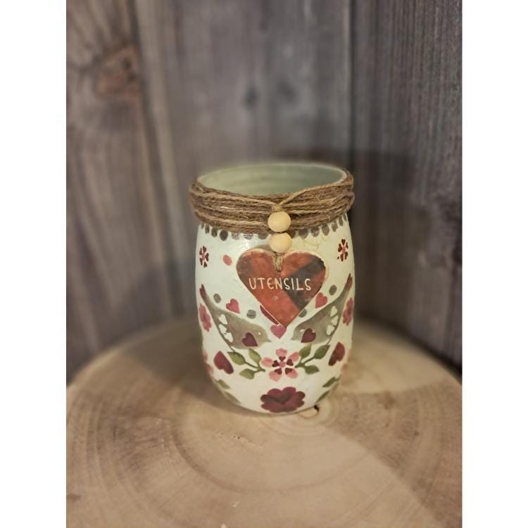 Emma Bridgewater Inspired Hand Painted and Decoupaged Love Birds Glass Storage J