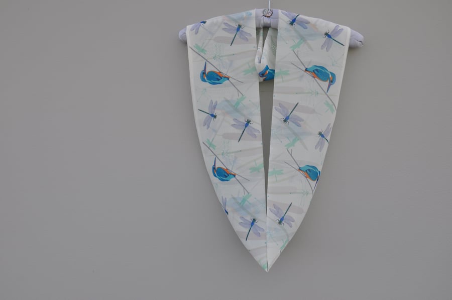 Handprinted chiffon scarf Kingfishers & Dragonflies