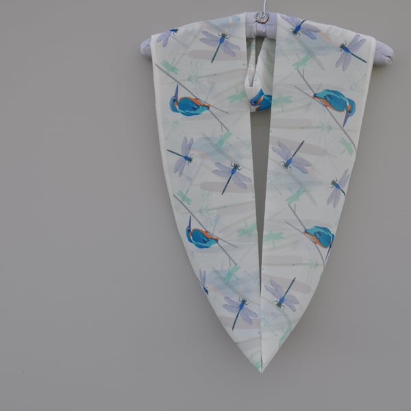 Handprinted chiffon scarf Kingfishers & Dragonflies