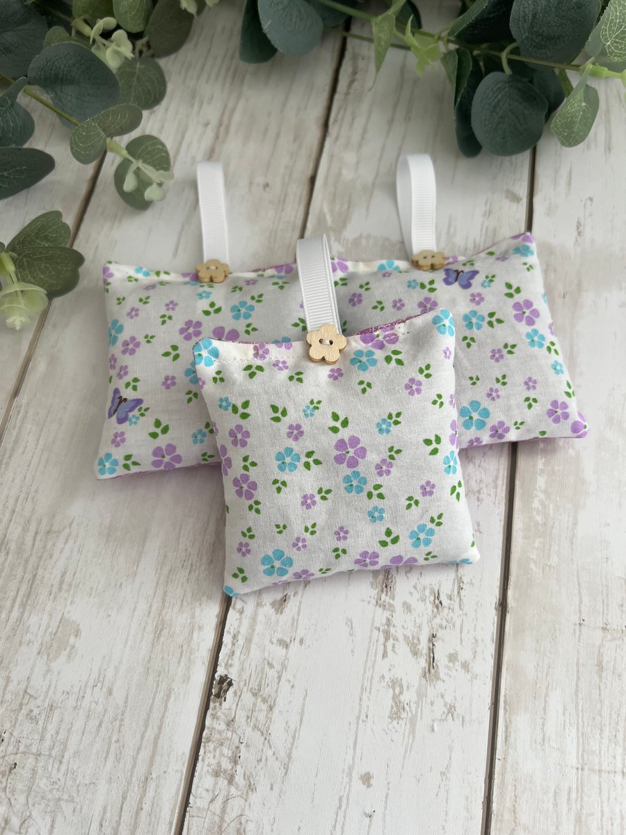 Lavender Sachets: Set of 3 in Floral & Paisley Purple Cotton Fabric, Sleep