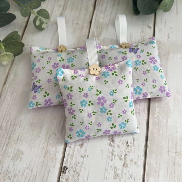 Lavender Sachets: Set of 3 in Floral & Paisley Purple Cotton Fabric, Sleep
