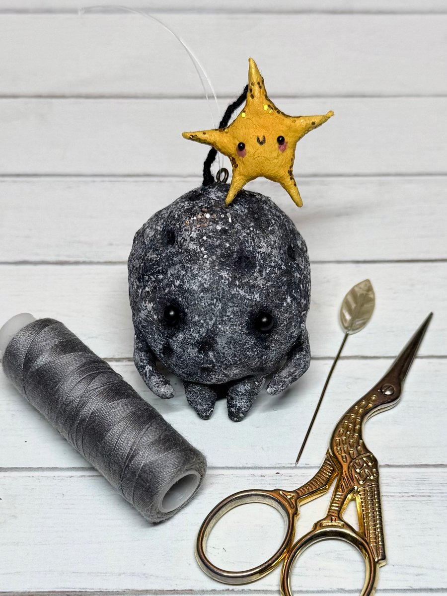 Spun Cotton Miniature Moon and Star Friend Art Doll