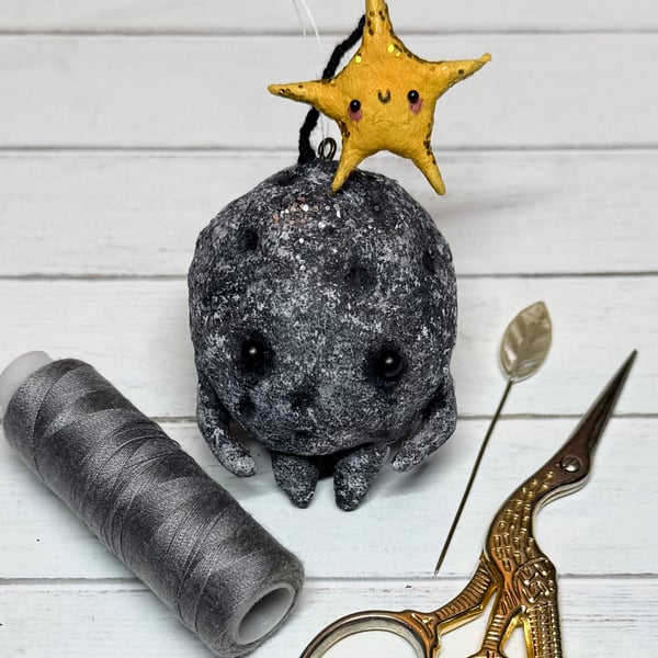 Spun Cotton Miniature Moon and Star Friend Art Doll